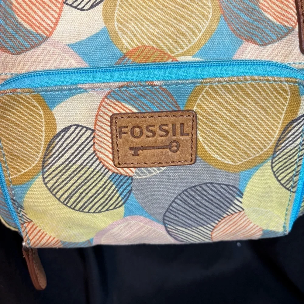 Fossil Colorful Geometric Print Canvas & Leather Crossbody Bag